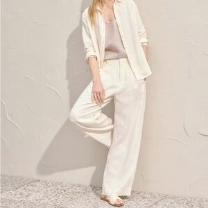 Everlane Way High Drape Linen Pant (bone, size 8)